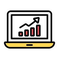 gráfico de barras con una flecha hacia arriba dentro del escritorio que muestra el icono de análisis de datos en línea vector