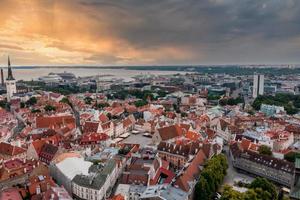 Medieval Tallinn, aerial view on the bright photo
