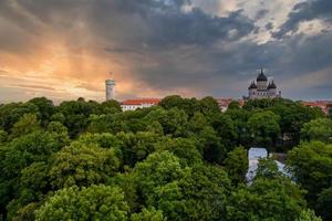 View of the church and old town towers in Tallinn, Estonia. photo