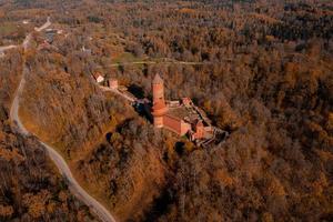 Aerial view of tthe Sigulda city in Latvia during golden autumn. photo