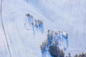 Beautiful aerial view of the huge frozen lake in the middle of a forest in Latvia. Frozen Ungurs lake in Latvia. photo