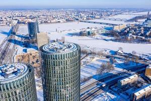 Riga, Latvia. February 10, 2021. Aerial view of the Z Towers in Riga, Latvia during cold sunny winter day. photo