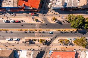 Aerial view of the Tulum town from above. Small Mexican village. photo