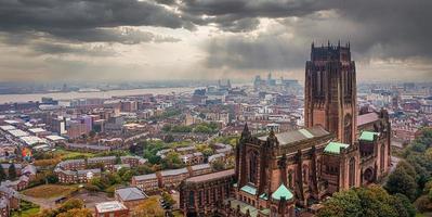 Aerial view of the Liverpool Cathedral in England photo