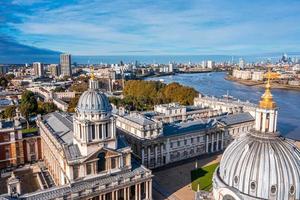 Panoramic aerial view of Greenwich Old Naval Academy by the River Thames