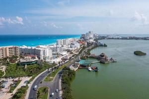 Aerial view of Punta Norte beach, Cancun, Mexico.