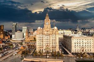 Aerial close up of the tower of the Royal Liver Building in Liverpool photo