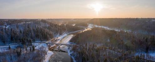 Winter in Sigulda, Latvia. River Gauja and Turaida Castle in background.