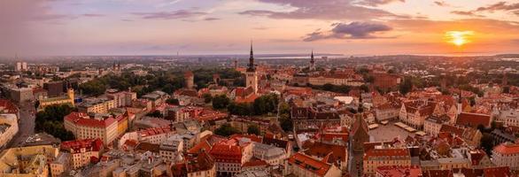 Panoramic view of Old Tallinn city at purple sunset, Estonia. photo