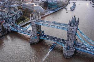 Aerial panoramic sunset view of London Tower Bridge and the River Thames photo