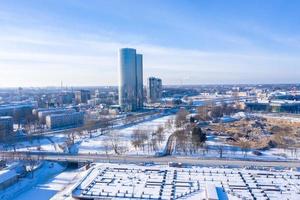 Riga, Latvia. February 10, 2020. Aerial view of the Z Towers in Riga, Latvia during cold sunny winter day. photo