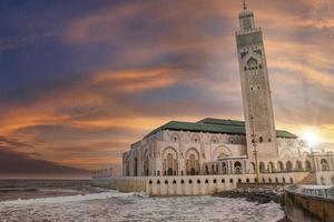 Hassan II Mosque, the largest mosque  with waves on the Atlantic Ocean photo