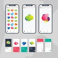 set of app ui kit - smartphone with fluid background vector