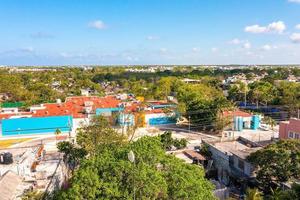 Aerial view of the Tulum town from above. Small Mexican village. photo