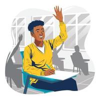 College Students Raising Hand in the Classroom Concept vector