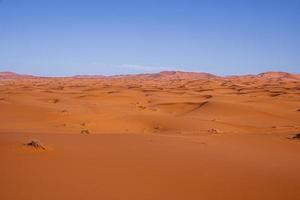 Amazing view of sand dunes with waves pattern in desert against blue sky photo