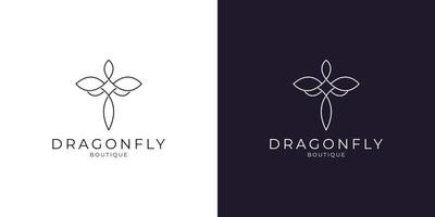 Minimalist elegant Dragonfly logo design with line art style for boutique jewelry and saloon vector