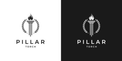 Creative pillar and torch emblem badge logo design vector