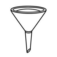 Kitchen funnel vector icon. Hand-drawn illustration isolated on white background. Culinary tool for filtering liquids, pouring drinks. Simple sketch, black cutlery outline.