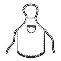 icono de vector de delantal. ilustración dibujada a mano aislada sobre fondo blanco. uniforme de chef, pechera de tela con bolsillo, cordeles. boceto monocromático de un accesorio de cocina, garabato simple.