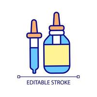 Bottle of medical drops RGB color icon. Taking prescribed antibiotic eye drops. Implementing recommendations by doctors. Isolated vector illustration. Simple filled line drawing. Editable stroke