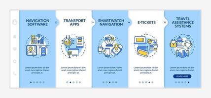 Public transport service digitalization onboarding vector template. Responsive mobile website with icons. Web page walkthrough 5 step screens. Passenger vehicle color concept with linear illustrations