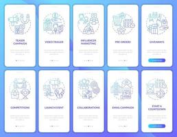 Small business tips onboarding mobile app page screen set. Startup launching walkthrough 5 steps graphic instructions with concepts. UI, UX, GUI vector template with linear color illustrations