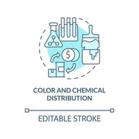 color y distribución química icono de concepto azul turquesa. suministros al por mayor. Ilustración de línea delgada de idea abstracta de negocio de entrega de productos. dibujo de color de contorno aislado vectorial. trazo editable vector