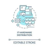 IT hardware distribution turquoise blue concept icon. Computer devices wholesale. Distribution company abstract idea thin line illustration. Vector isolated outline color drawing. Editable stroke