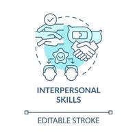 Interpersonal skills turquoise blue concept icon. Create trustful business partnerships. Business success abstract idea thin line illustration. Vector isolated outline color drawing. Editable stroke