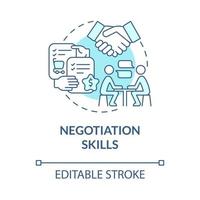 Negotiation skills turquoise blue concept icon. Making successful deal. Distribution business processes abstract idea thin line illustration. Vector isolated outline color drawing. Editable stroke