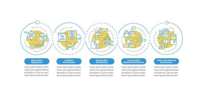 Distribution business ideas vector infographic template. Wholesale presentation outline design elements. Data visualization with 5 steps. Process timeline info chart. Workflow layout with line icons