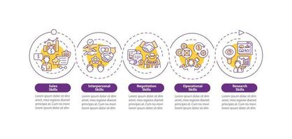 habilidades para la plantilla infográfica vectorial del distribuidor. elementos de diseño de esquema de presentación comercial al por mayor. visualización de datos con 5 pasos. gráfico de información de la línea de tiempo del proceso. diseño de flujo de trabajo con iconos de línea vector