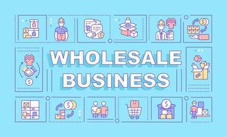 Wholesale business word concepts banner. Distribution company. Infographics with linear icons on blue background. Isolated creative typography. Vector outline color illustration with text