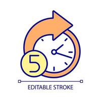 Clock RGB color icon. Reading time on the clock. Stopwatch and time measurement. Five minutes countdown timer. Isolated vector illustration. Simple filled line drawing. Editable stroke