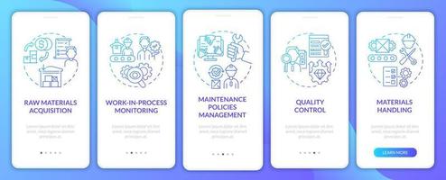 Operations managers duties gradient onboarding mobile app page screen. Business walkthrough 5 steps graphic instructions with concepts. UI, UX, GUI vector template with linear color illustrations