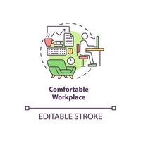 Comfortable workspace concept icon. Employee perks abstract idea thin line illustration. Workspace environment. Work benefits. Vector isolated outline color drawing. Editable stroke