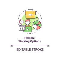 Flexible working options concept icon. Employee perks abstract idea thin line illustration. Remote working at home. Office workplace. Vector isolated outline color drawing. Editable stroke