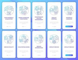 Operations management gradient onboarding mobile app page screen set. Production walkthrough 5 steps graphic instructions with concepts. UI, UX, GUI vector template with linear color illustrations