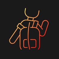 Incorrect use gradient vector icon for dark theme. Scoliosis cause. Backpack wearing wrong way. Harmful position. Thin line color symbol. Modern style pictogram. Vector isolated outline drawing