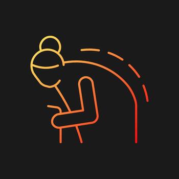 Kyphosis gradient vector icon for dark theme. Roundback. Elderly person with back problem. Spine curve. Thin line color symbol. Modern style pictogram. Vector isolated outline drawing