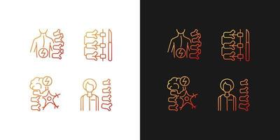 Spinal column disorders gradient icons set for dark and light mode. Neuromuscular disability. Thin line contour symbols bundle. Isolated vector outline illustrations collection on black and white