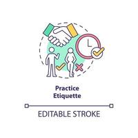 Practice etiquette concept icon. Preparing for job interview abstract idea thin line illustration. Be polite and positive. Watch body language. Vector isolated outline color drawing. Editable stroke