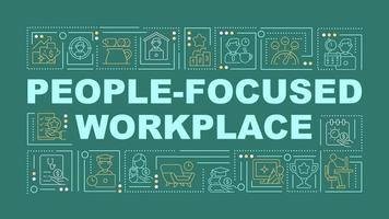 People focused workspace word concepts banner. Employee bonuses. Infographics with linear icons on green background. Isolated creative typography. Vector outline color illustration with text