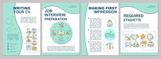 Job position application brochure template. Candidate interviewing. Flyer, booklet, leaflet print, cover design with linear icons. Vector layouts for presentation, annual reports, advertisement pages