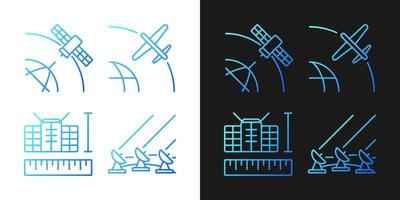 Satellite technologies gradient icons set for dark and light mode. Thin line contour symbols bundle. Isolated vector outline illustrations collection on black and white