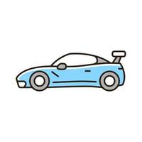 icono de color rgb de coche deportivo personalizado. Diseño de vehículos para carreras callejeras. mejora del rendimiento del automóvil. agregando accesorios del mercado de accesorios. ilustración vectorial aislada. dibujo lineal relleno simple vector