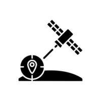 Navigation Satellite black glyph icon. Artificial satellite-based radionavigation global system. GPS positioning technology. Silhouette symbol on white space. Vector isolated illustration