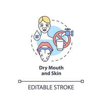 Dry mouth and skin concept icon. Dehydration symptom. Saliva deficiency. Body fluid loss abstract idea thin line illustration. Vector isolated outline color drawing. Editable stroke