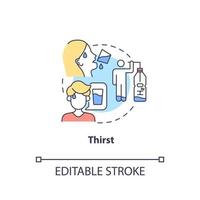 Thirst concept icon. Excessive thirst is diabetes sign. Fluid balance in body. Dehydration sign abstract idea thin line illustration. Vector isolated outline color drawing. Editable stroke